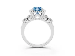 Fancy Blue Cushion Cut Diamond Floral Halo Ring Set in Silver with Shared Prong Band
