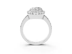 Heart Cut Diamond Halo Ring Set in Silver with Pavé Shank and Prong Setting