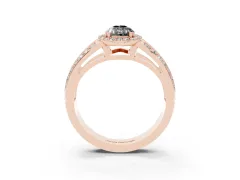 Fancy Black Pear Cut Diamond Halo Ring Set in Rose gold with Double Pavé Split Shank