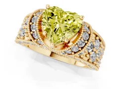 Fancy Yellow Heart Cut Diamond Milgrain Halo Pavé Engagement Ring Set in Yellow gold with Prong Setting