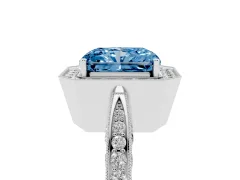 Fancy Blue Radiant Cut Diamond Halo Engagement Ring Set in Silver with Accent Split Shank Band
