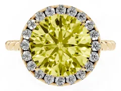 Fancy Yellow Round Cut Diamond Halo Ring Set in Yellow gold with Plain Twisted Band