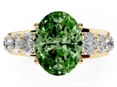 Fancy Green Oval Cut Diamond Pavé Engagement Ring Set in Yellow gold with Prong Setting