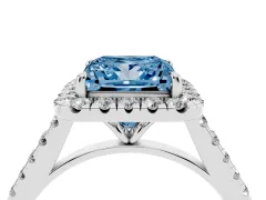 Fancy Blue Princess Cut Diamond Halo Pavé Engagement Ring Set in Silver with Prong Setting