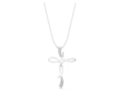 Pavé Round Diamond Twist Cross Pendant Set in Silver with Prong Setting