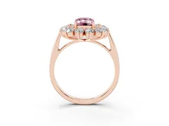 Fancy Pink Emerald Cut Diamond Floral Double Halo Ring Set in Rose gold with Round Petals