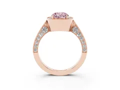 Fancy Pink Oval Cut Diamond Halo Engagement Ring Set in Rose gold with Accent Split Shank Band
