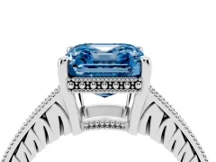 Fancy Blue Asscher Cut Diamond Solitaire Pavé Milgrain Engagement Ring Set in Platinum with Prong Setting