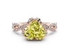 Fancy Yellow Heart Cut Diamond Halo Twist Band Solitaire Ring Set in Rose gold with Prong-Set Center Stone