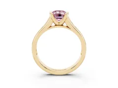 Fancy Pink Emerald Cut Diamond Bezel-Set Solitaire Ring Set in Yellow gold with Channel-Set Band