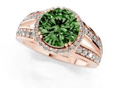 Fancy Green Round Cut Diamond Halo Ring Set in Rose gold with Double Pavé Split Shank