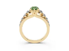 Fancy Green Marquise Cut Diamond Solitaire Ring Set in Yellow gold with Pavé-Set Band and Prong Setting