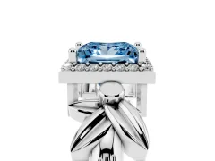 Fancy Blue Princess Cut Diamond Halo Floral Band Ring Set in White gold with Prong Setting