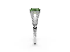 Fancy Green Emerald Cut Diamond Split Shank Pavé Engagement Ring Set in Silver with Prong-Held Center Stone