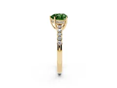 Fancy Green Heart Cut Diamond Solitaire Engagement Ring Set in Yellow gold with Pavé Band and Prong Setting