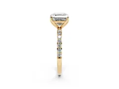 Asscher Cut Diamond Solitaire Engagement Ring Set in Yellow gold with Round Pavé Band and Prong Setting