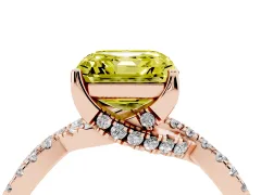 Fancy Yellow Asscher Cut Diamond Twist Pavé Solitaire Engagement Ring Set in Rose gold with Prong Setting
