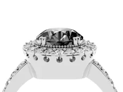 Fancy Black Round Cut Diamond Halo Ring Set in Platinum with Pavé Shank and Prong Setting