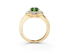 Fancy Green Cushion Cut Diamond Cluster Halo Ring Set in Yellow gold with Solitaire Band and Prong Setting