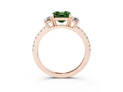 Fancy Green Asscher Cut Diamond Three-Stone Ring Set in Rose gold with Pavé Band and Graduated Sides