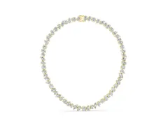 Mixed Shape Diamond Tennis Necklace Set in Yellow gold with Round, Oval and Pear Stones