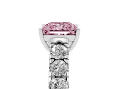 Fancy Pink Princess Cut Diamond Solitaire Ring Set in Platinum with Cut-Down Micro Pavé Band and Prong Setting