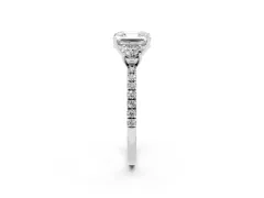 Asscher Cut Diamond Three-Stone Ring Set in White gold with Pavé Band and Graduated Sides