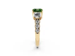 Fancy Green Asscher Cut Diamond Three-Stone Ring Set in Yellow gold with Pavé Band