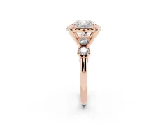 Cushion Cut Diamond Floral Halo Ring Set in Rose gold with Shared Prong Band