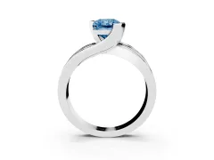 Fancy Blue Radiant Cut Diamond Solitaire Ring Set in White gold with Channel Set Split Shank and Tension Prongs
