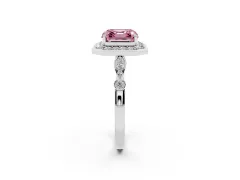 Fancy Pink Asscher Cut Diamond Halo Engagement Ring Set in Silver with Twisted Band and Prong Setting