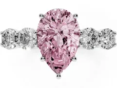 Fancy Pink Pear Cut Diamond Five-Stone Prong Set Band Ring Set in White gold with Polished Band