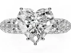 Heart Cut Diamond Pavé Band Solitaire Ring Set in White gold with Close-Set Accent Stones and Prong Setting