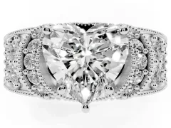 Heart Cut Diamond Milgrain Halo Pavé Engagement Ring Set in Platinum with Prong Setting