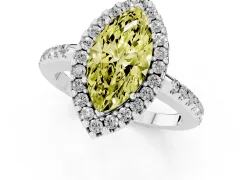Fancy Yellow Marquise Cut Diamond Pavé Halo Ring Set in White gold with Prong Setting