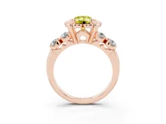 Fancy Yellow Emerald Cut Diamond Floral Halo Ring Set in Rose gold with Shared Prong Band