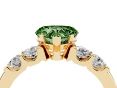 Fancy Green Heart Cut Diamond Five-Stone Prong Set Engagement Ring Set in Yellow gold with Channel Band