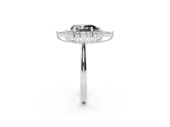 Fancy Black Pear Cut Diamond Cluster Halo Ring Set in Silver with Marquise and Round Accents