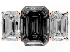 Fancy Black Emerald Cut Diamond Three-Stone Ring Set in Rose gold with Plain Polished Band