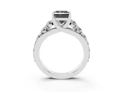 Fancy Black Princess Cut Diamond Pavé Engagement Ring Set in Platinum with Prong Setting