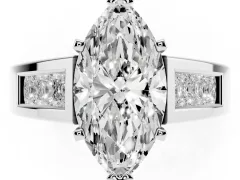 Marquise Cut Diamond Solitaire Ring Set in White gold with Channel-Set Accent Stones and Prong Setting