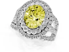 Fancy Yellow Oval Cut Diamond Double Halo Ring Set in Platinum with Round Pavé Split Shank