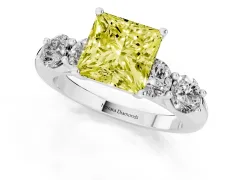 Fancy Yellow Princess Cut Diamond Five-Stone Prong Set Ring Set in White gold with Classic Band