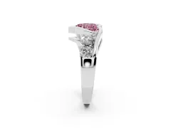 Fancy Pink Heart Cut Diamond Bezel Bypass Ring Set in White gold with Round Accents