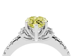 Fancy Yellow Marquise Cut Diamond Three-Stone Pavé Ring Set in Platinum with Prong Setting