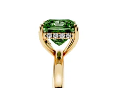 Fancy Green Princess Cut Diamond Solitaire Ring Set in Yellow gold with Plain Band and Prong Setting