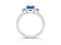 Fancy Blue Asscher Cut Diamond Three-Stone Ring Set in Silver with Pavé Band and Graduated Sides
