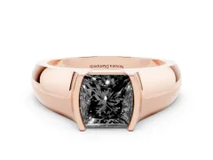 Fancy Black Princess Cut Diamond Bezel Solitaire Ring Set in Rose gold with Wide Band