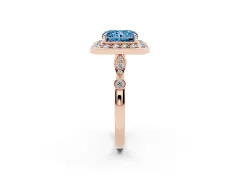Fancy Blue Radiant Cut Diamond Halo Engagement Ring Set in Rose gold with Twisted Band and Prong Setting