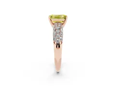 Fancy Yellow Emerald Cut Diamond Pavé Band Solitaire Ring Set in Rose gold with Close-Set Accent Stones and Prong Setting